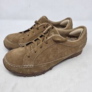 Skechers Leather Walking Shoes Brown Comfort Lace Up Women 8.5